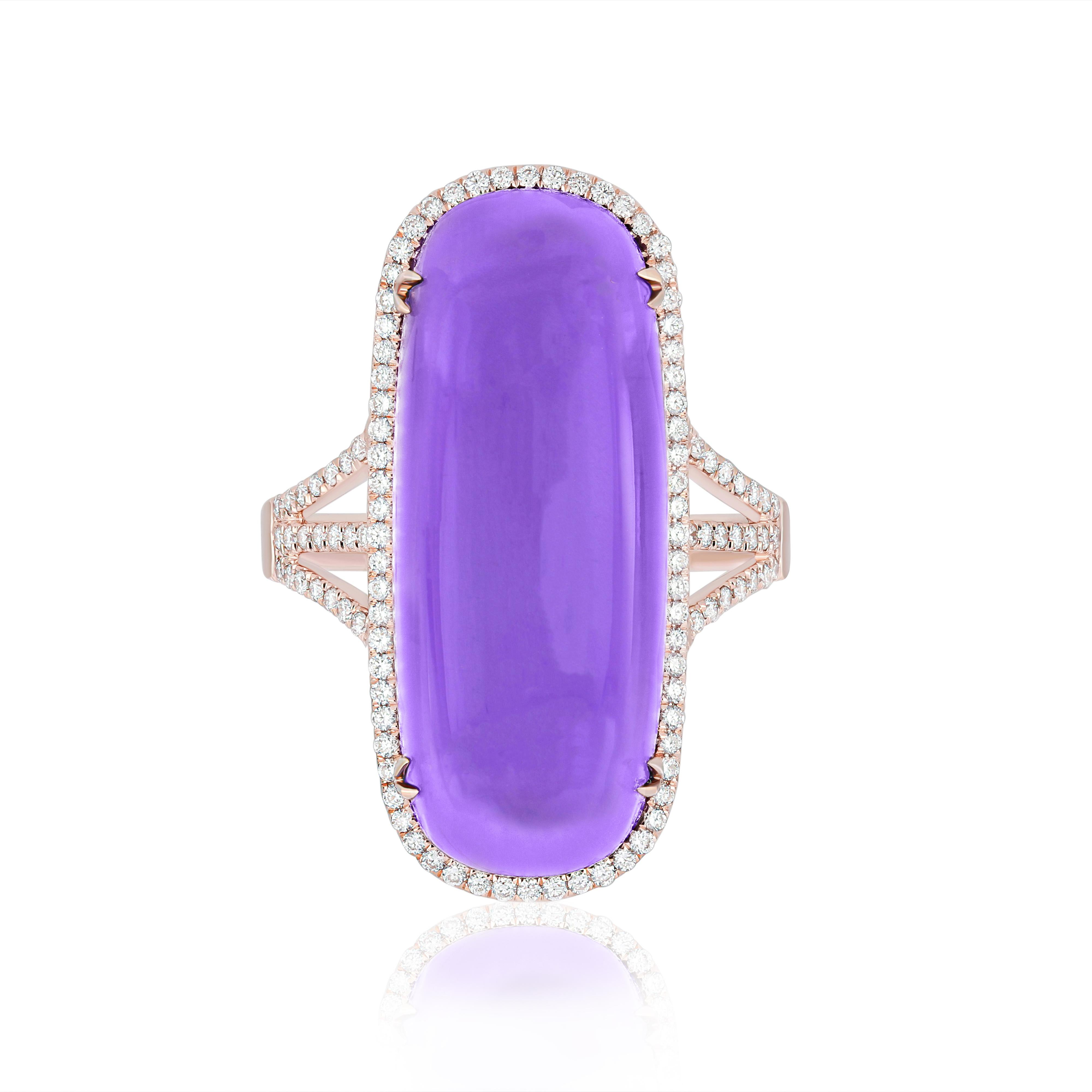 Amethyst and Diamond Elongated Ring, Earring & Pendant set in 14karat Rose Gold For Sale 6