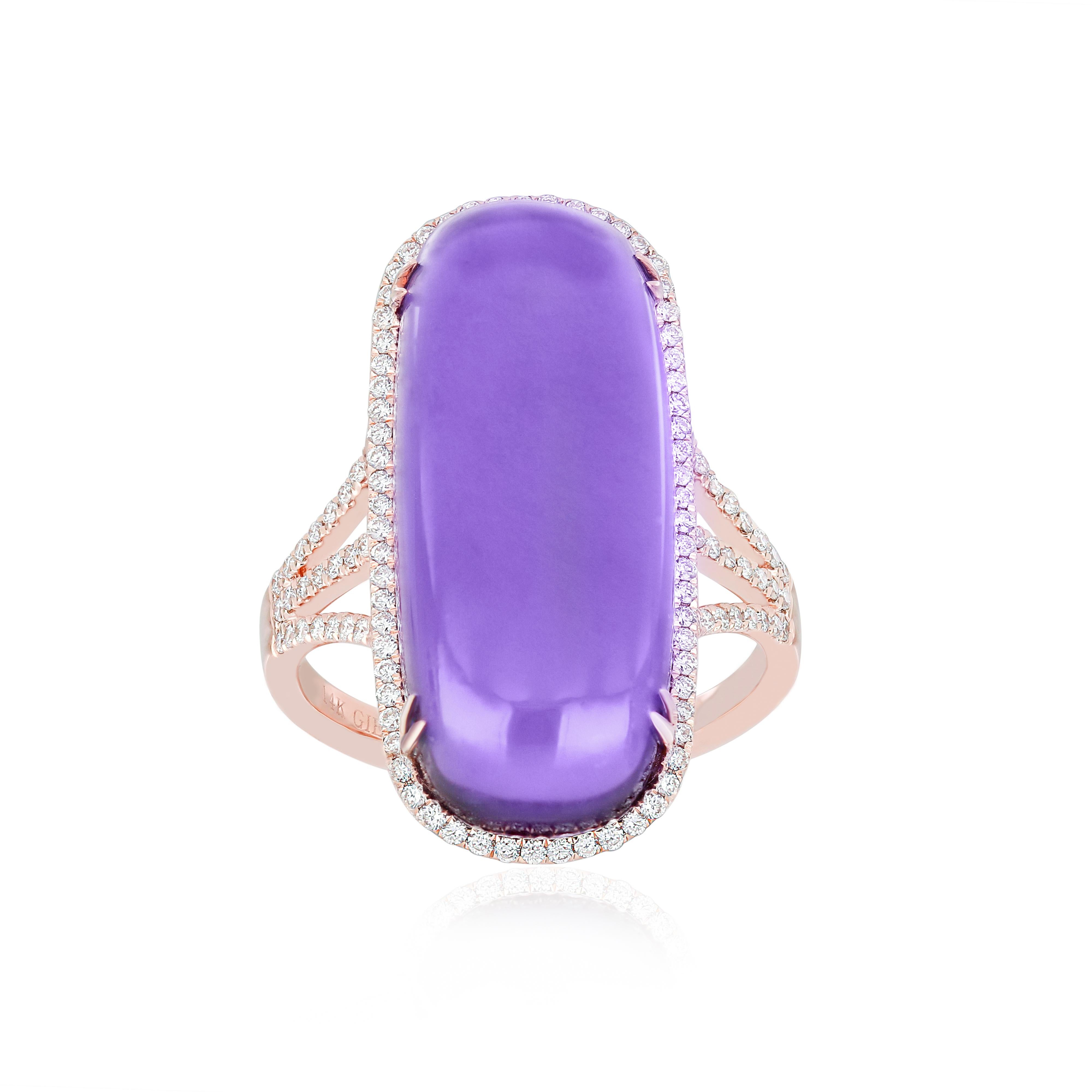Amethyst and Diamond Elongated Ring, Earring & Pendant set in 14karat Rose Gold For Sale 7