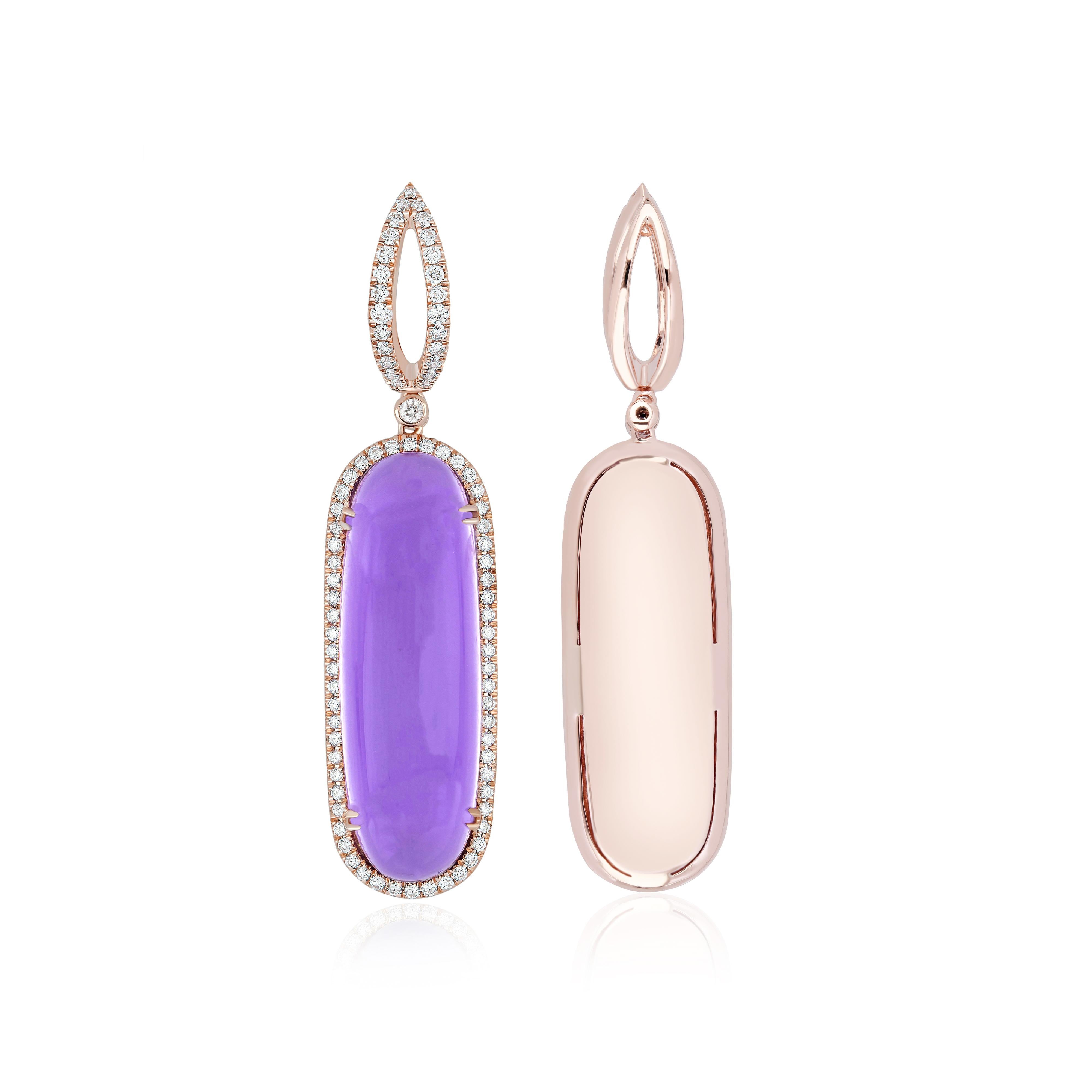 Modern Amethyst and Diamond Elongated Ring, Earring & Pendant set in 14karat Rose Gold For Sale