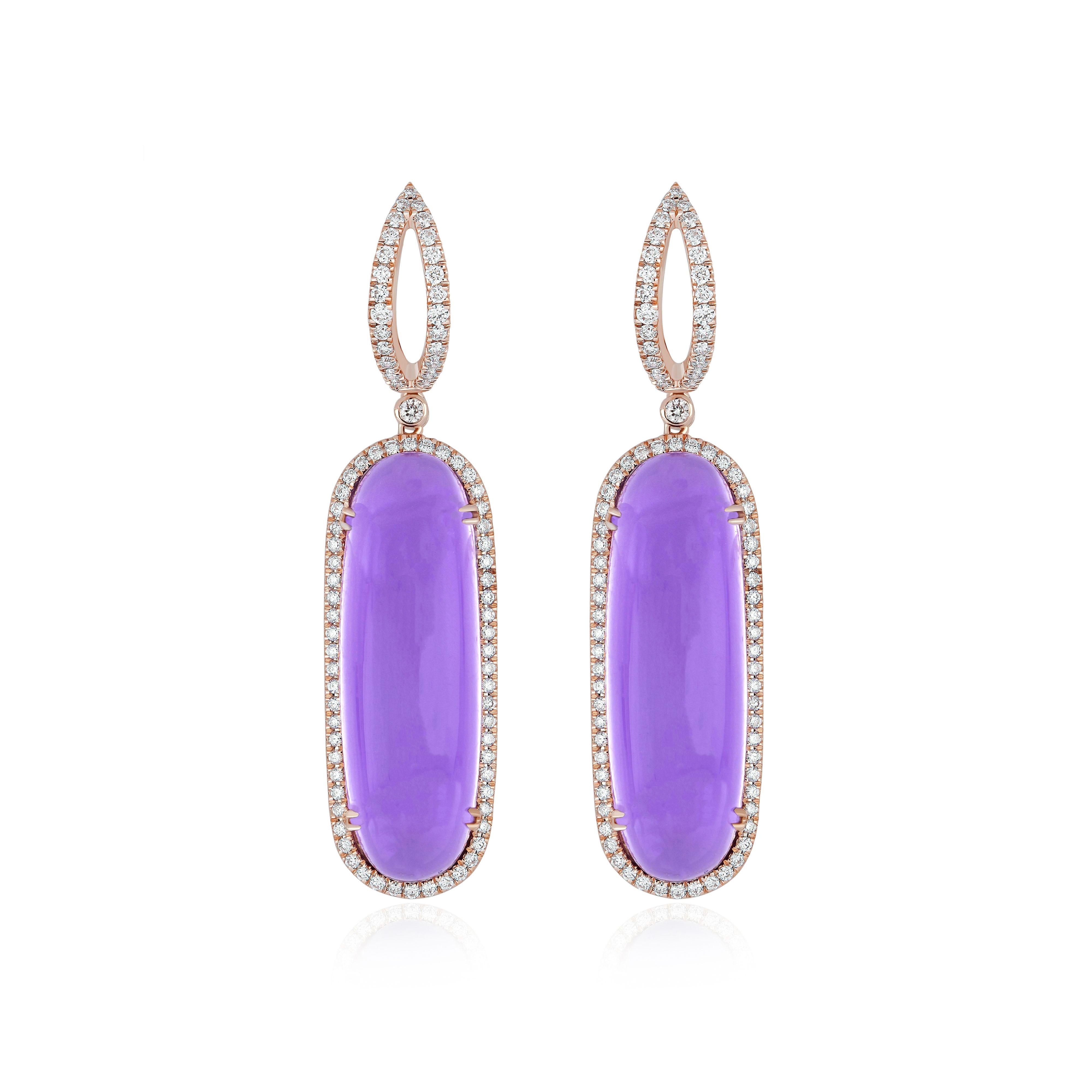 Oval Cut Amethyst and Diamond Elongated Ring, Earring & Pendant set in 14karat Rose Gold For Sale