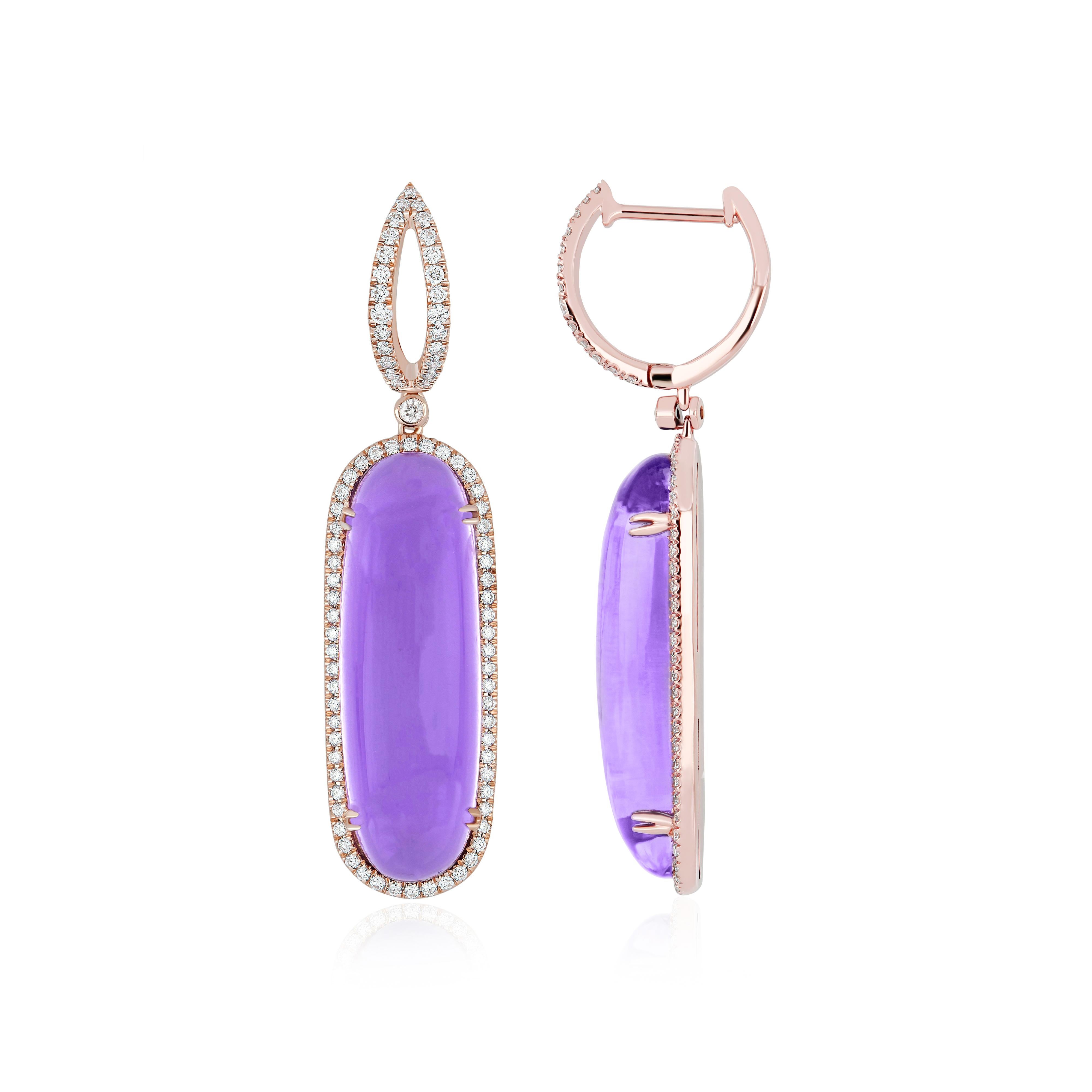 Amethyst and Diamond Elongated Ring, Earring & Pendant set in 14karat Rose Gold In New Condition For Sale In JAIPUR, IN