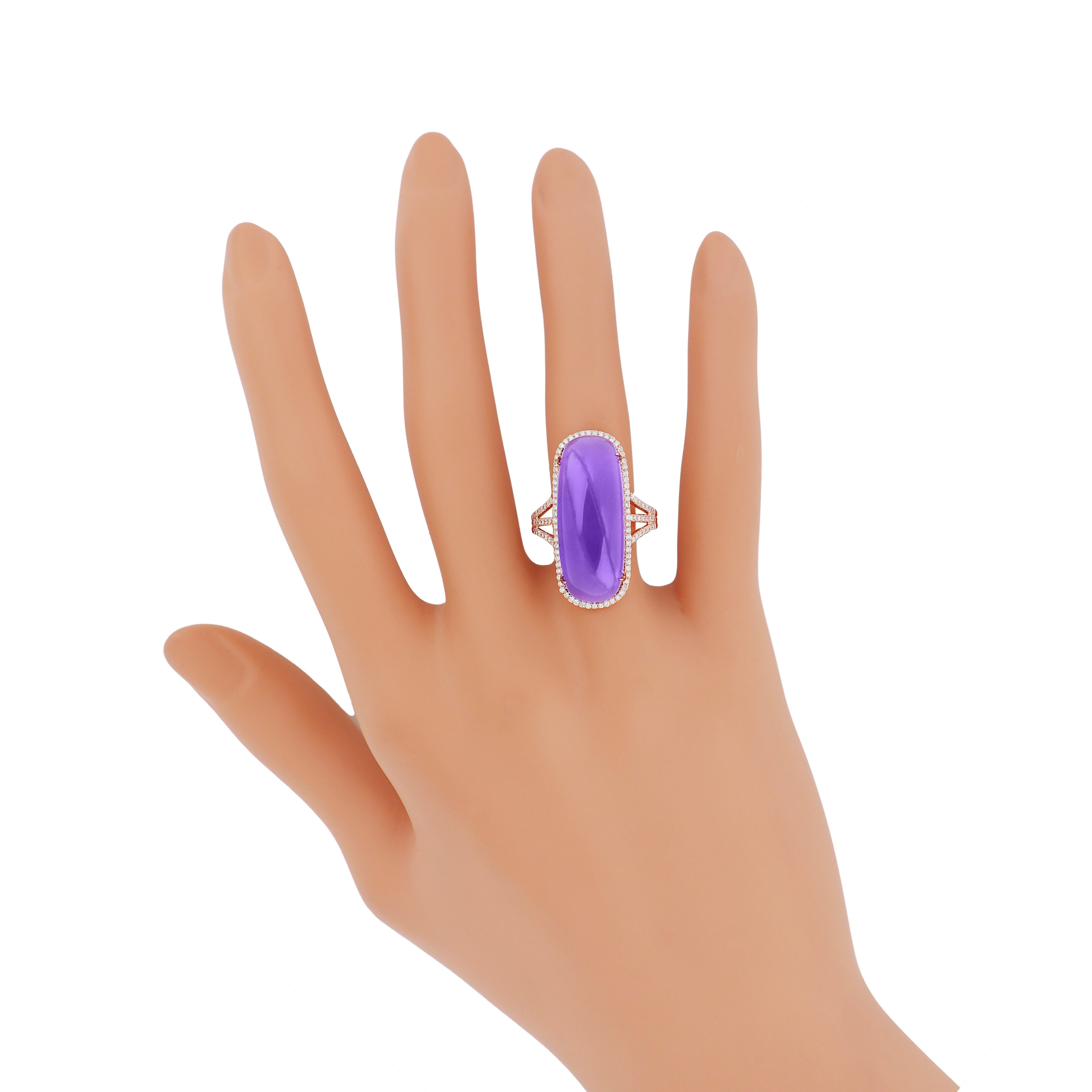 Women's Amethyst and Diamond Elongated Ring, Earring & Pendant set in 14karat Rose Gold For Sale