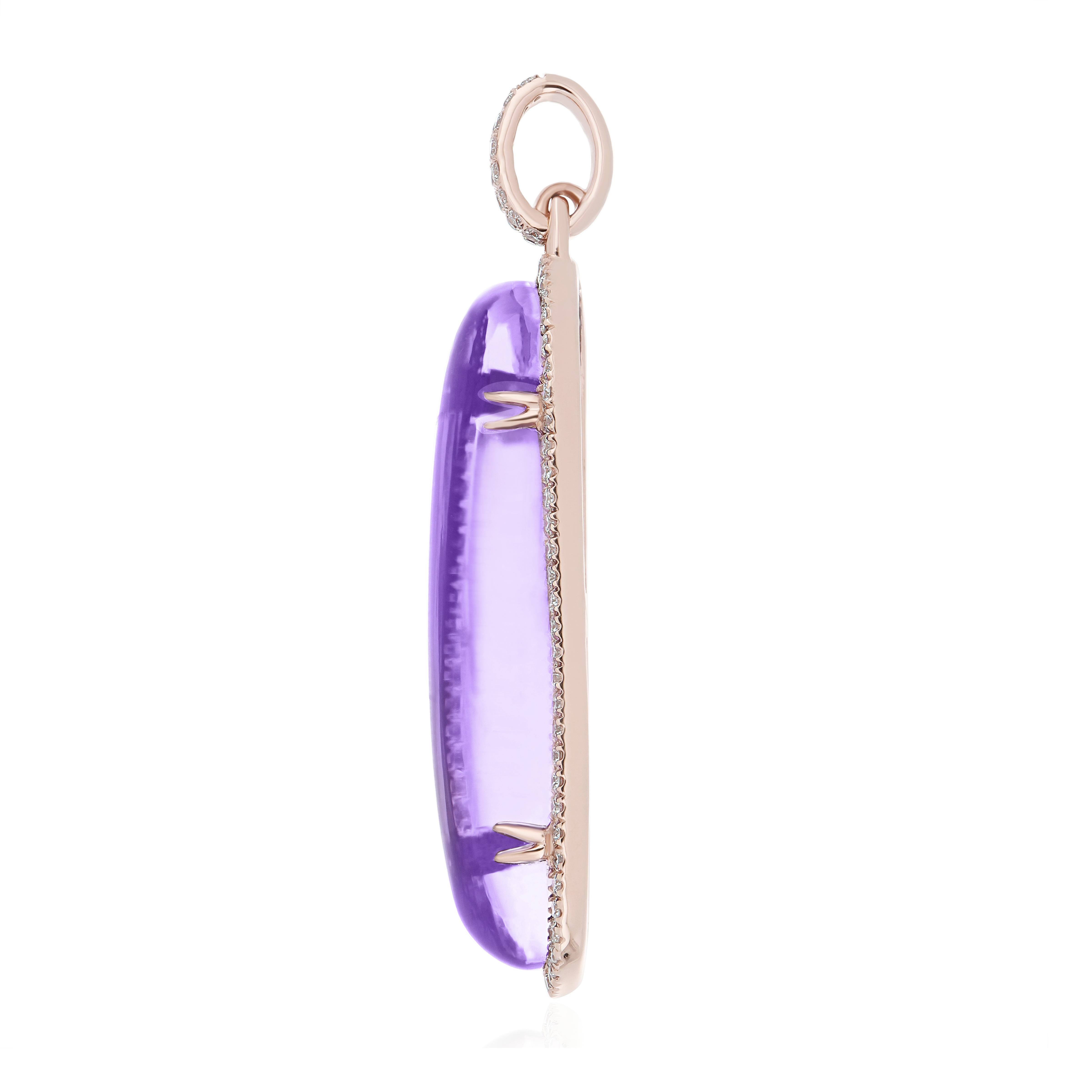 Amethyst and Diamond Elongated Ring, Earring & Pendant set in 14karat Rose Gold For Sale 1