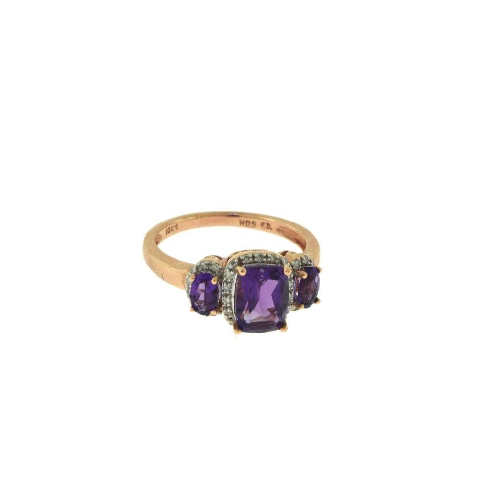 Rose Cut Amethyst and Diamond Fashion Statement Rose Gold Ring