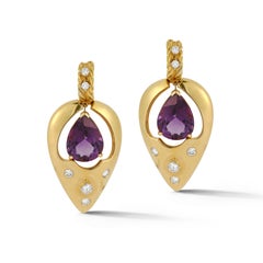 Amethyst and Diamond Gold Dangle Earrings