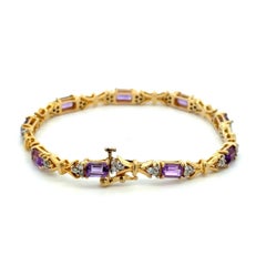 Amethyst and Diamond Gold Link Vintage Bracelet Fine Estate Jewelry