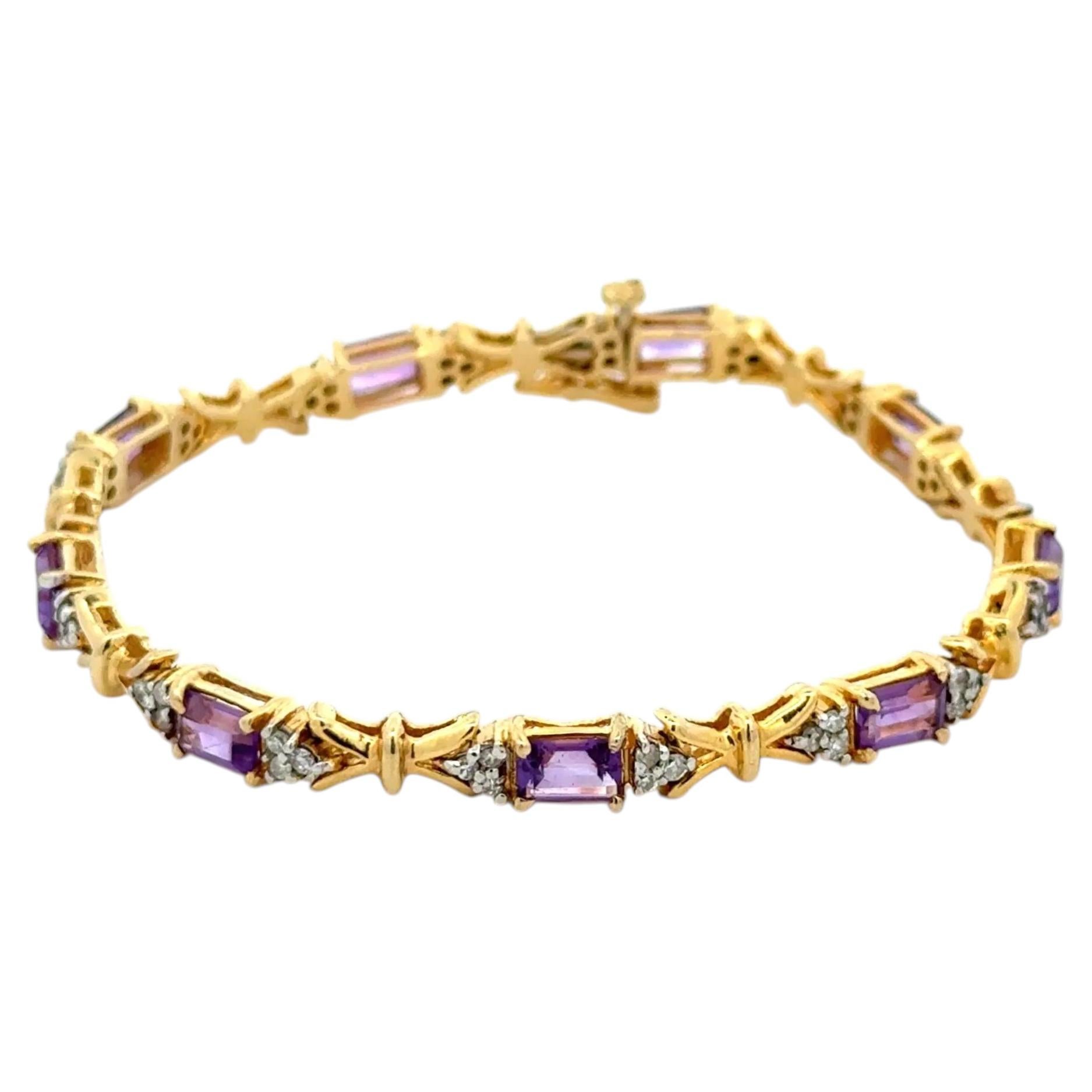 Amethyst and Diamond Gold Link Vintage Bracelet Fine Estate Jewelry For Sale