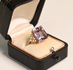 5 Carat Amethyst Ring. Emerald Cut Amethyst Diamond Accent Ring 18k Yellow Gold