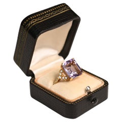 5 Carat Amethyst Ring. Emerald Cut Amethyst Diamond Accent Ring 18k Yellow Gold