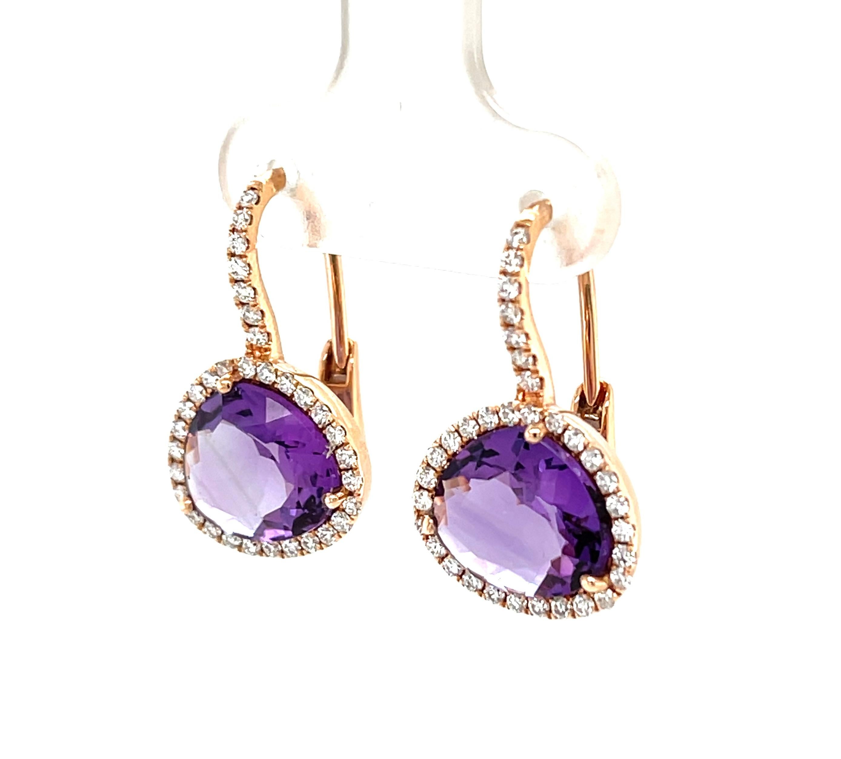 Artigiano Orecchini a goccia con diamante e ametista in oro rosa 18 ct. in vendita