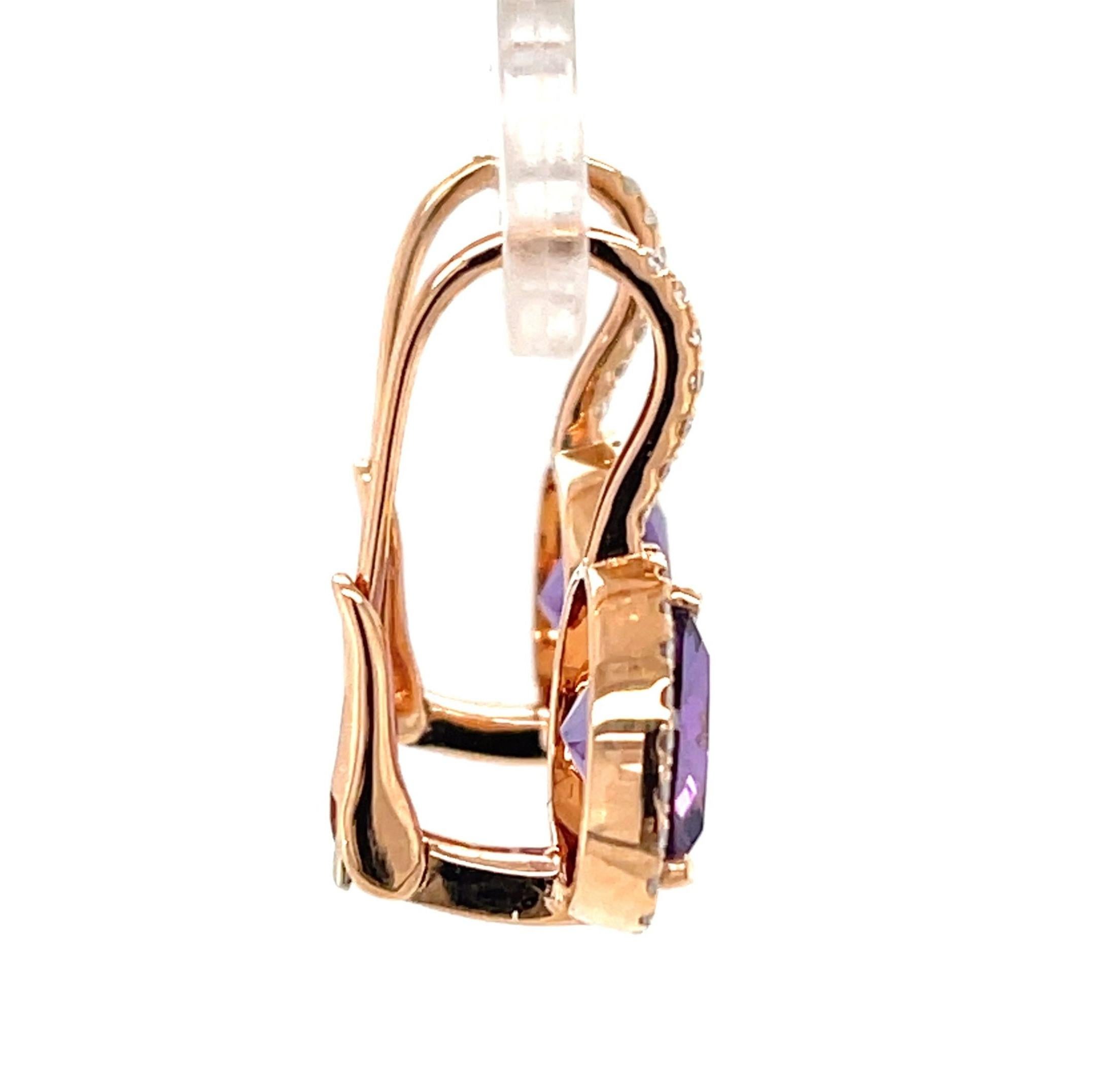 Orecchini a goccia con diamante e ametista in oro rosa 18 ct. In condizioni Nuovo in vendita a Los Angeles, CA