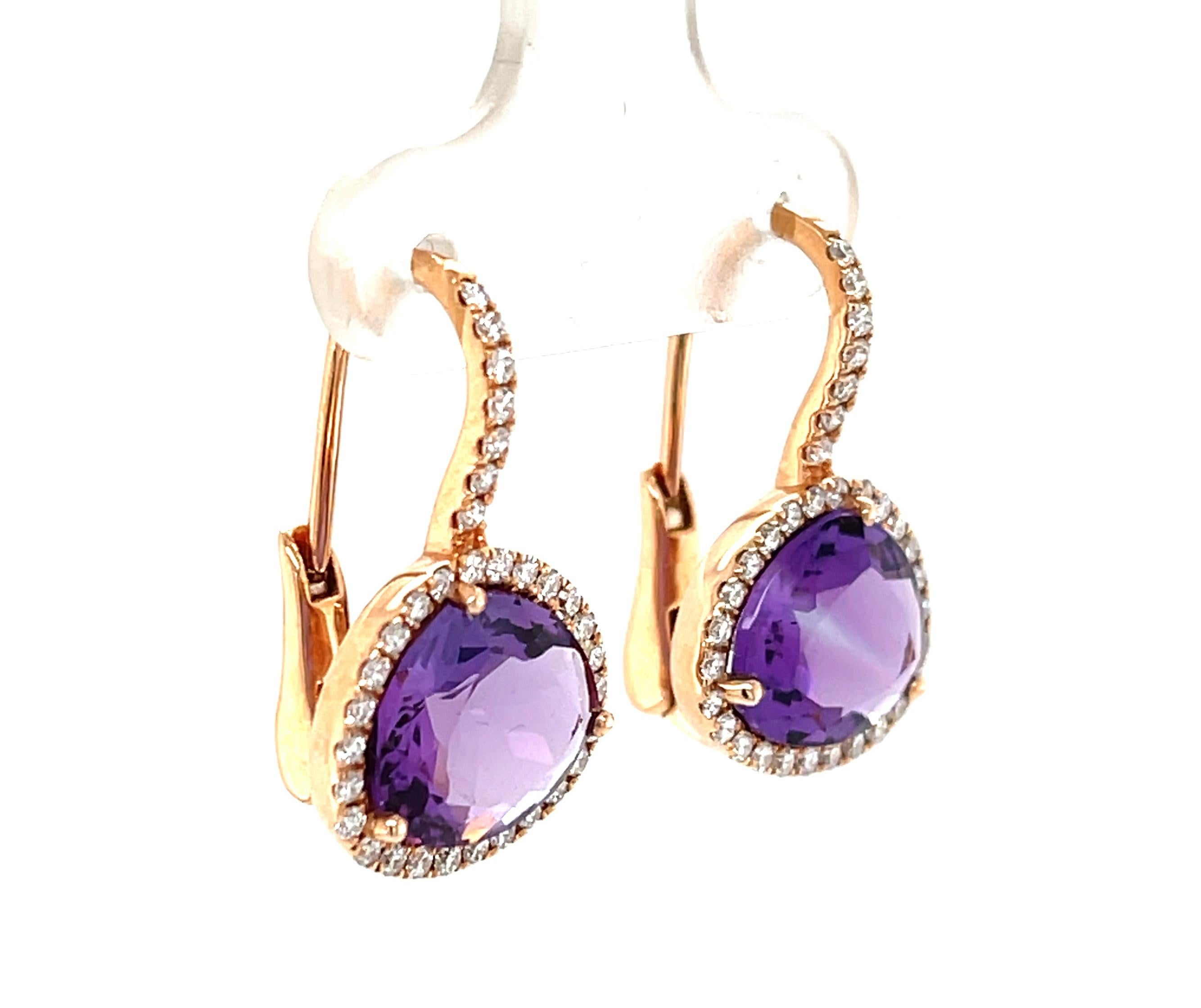 da uomo o donna Orecchini a goccia con diamante e ametista in oro rosa 18 ct. in vendita