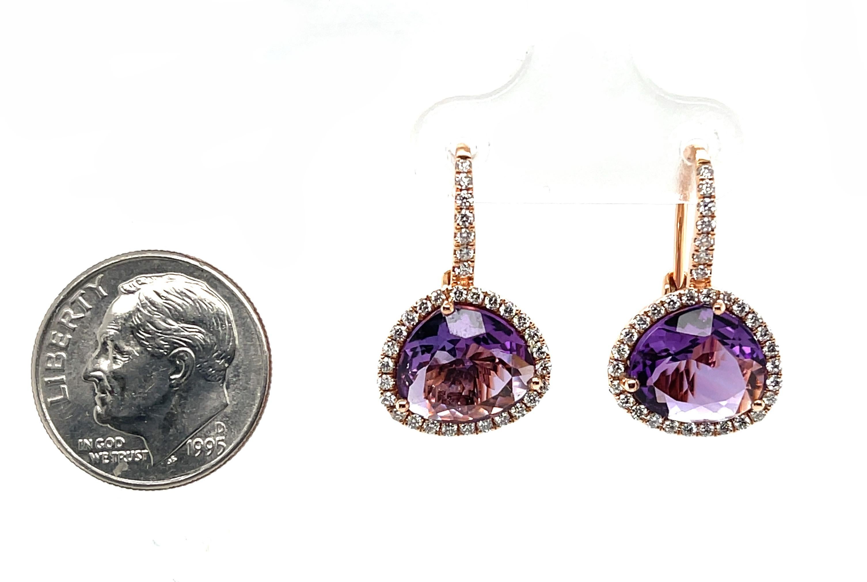 Orecchini a goccia con diamante e ametista in oro rosa 18 ct. in vendita 1