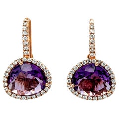 Orecchini a goccia con diamante e ametista in oro rosa 18 ct.