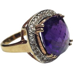 Amethyst and Diamond Halo Sterling Silver Cocktail Ring