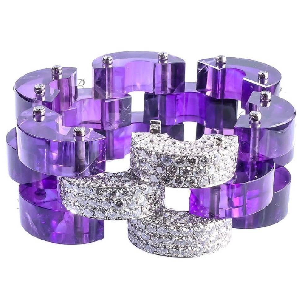 Amethyst and Diamond Link Bracelet For Sale
