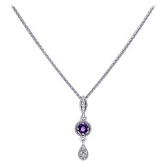 Amethyst and Diamond Necklace and Earring Set in 14 Karat White Gold