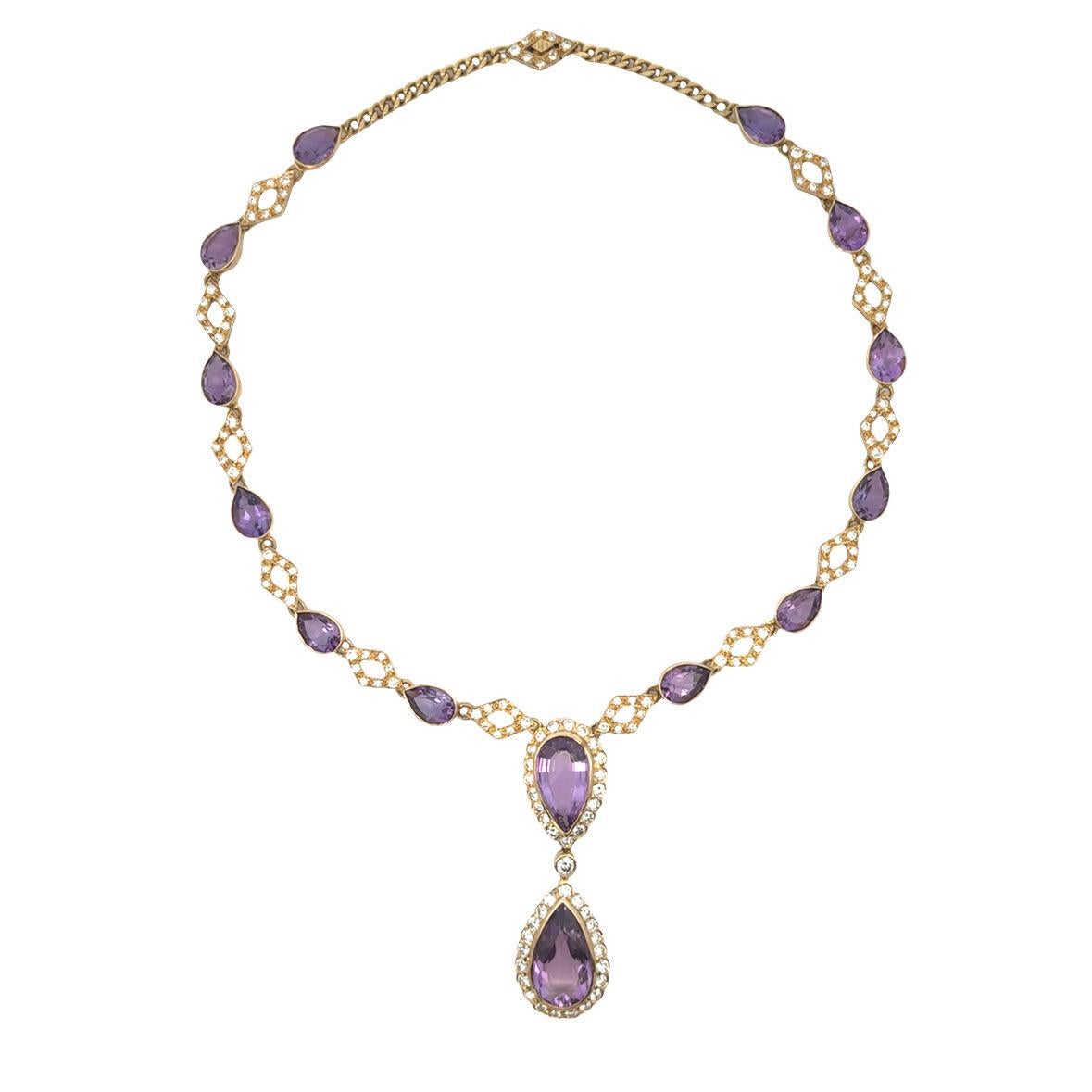 Amethyst and Diamond Necklace For Sale