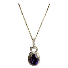 Amethyst and Diamond Necklace in 10kt Yellow Gold - 0.20ctw Diamonds, New Amethyst and Diamond Necklace in 10kt Yellow Gold - 0.20ctw Diamonds, New