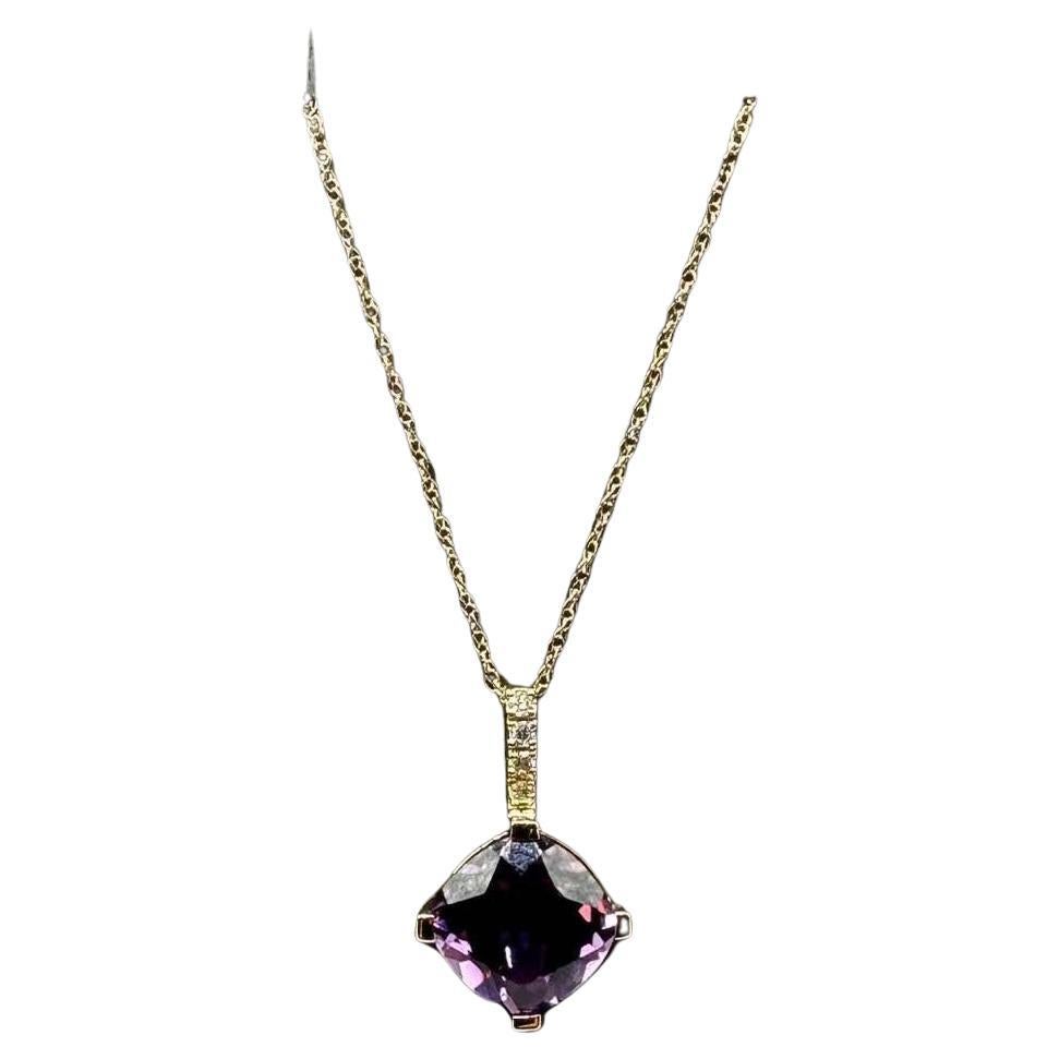 Amethyst and Diamond Necklace in 10kt Yellow Gold - 8mm Amethyst, 0.04ctw Dia
