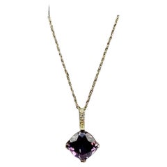 Amethyst and Diamond Necklace in 10kt Yellow Gold - 8mm Amethyst, 0.04ctw Dia