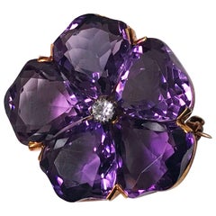 Antique Amethyst and Diamond Pansy Brooch 18 Karat, circa 1900