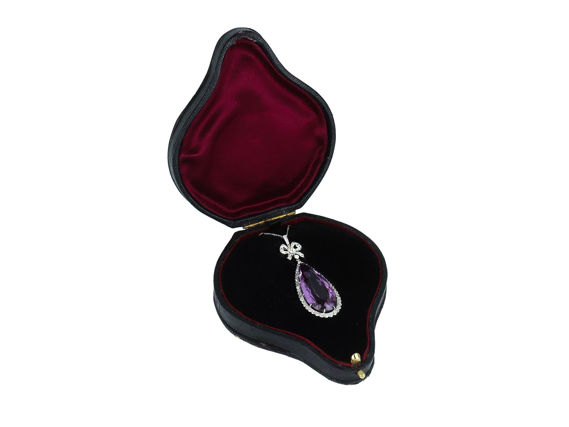 Pear Cut Amethyst and diamond pendant, circa 1910. For Sale