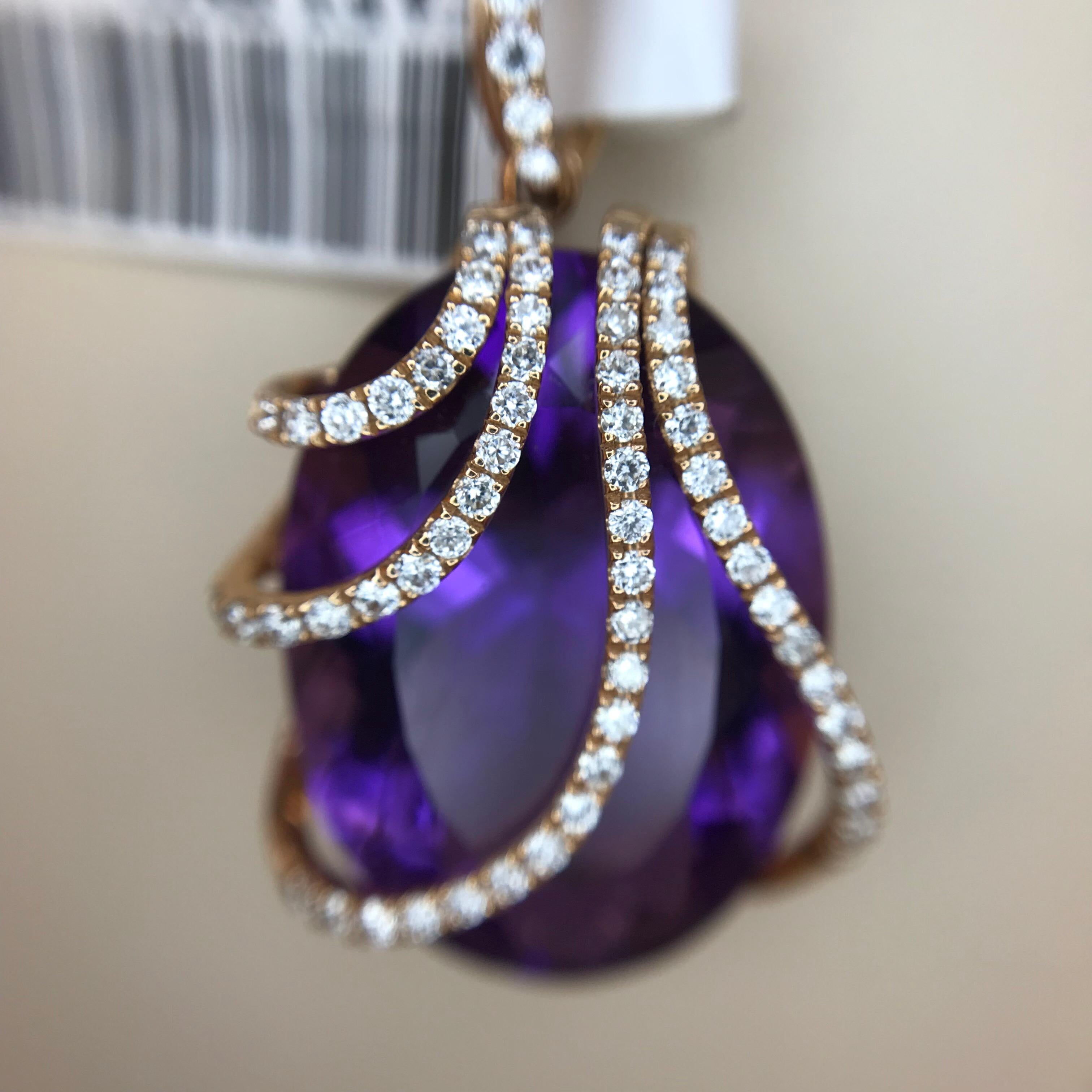 Oval Cut Amethyst and Diamond Pendant For Sale