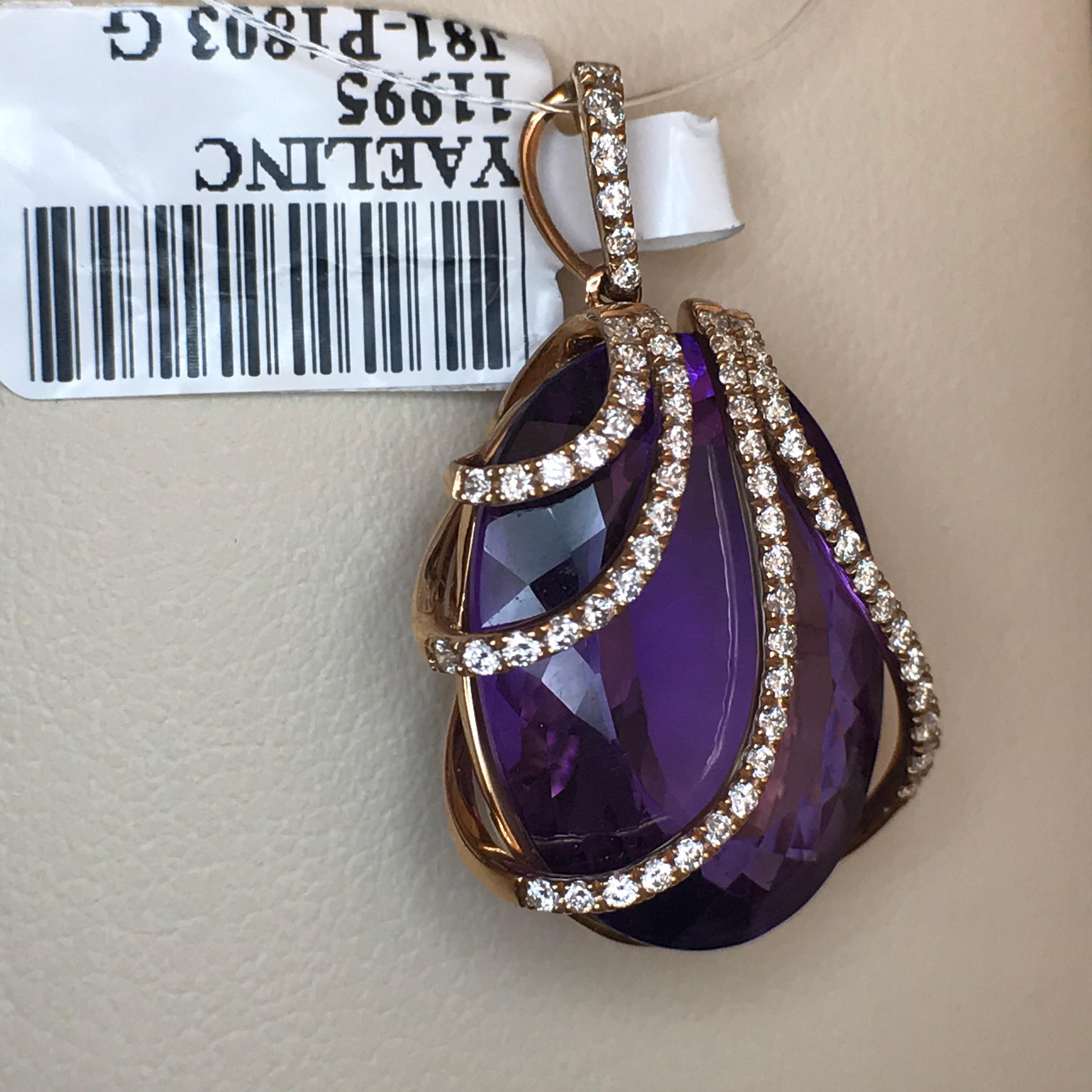 Amethyst and Diamond Pendant In New Condition For Sale In San Francisco, CA