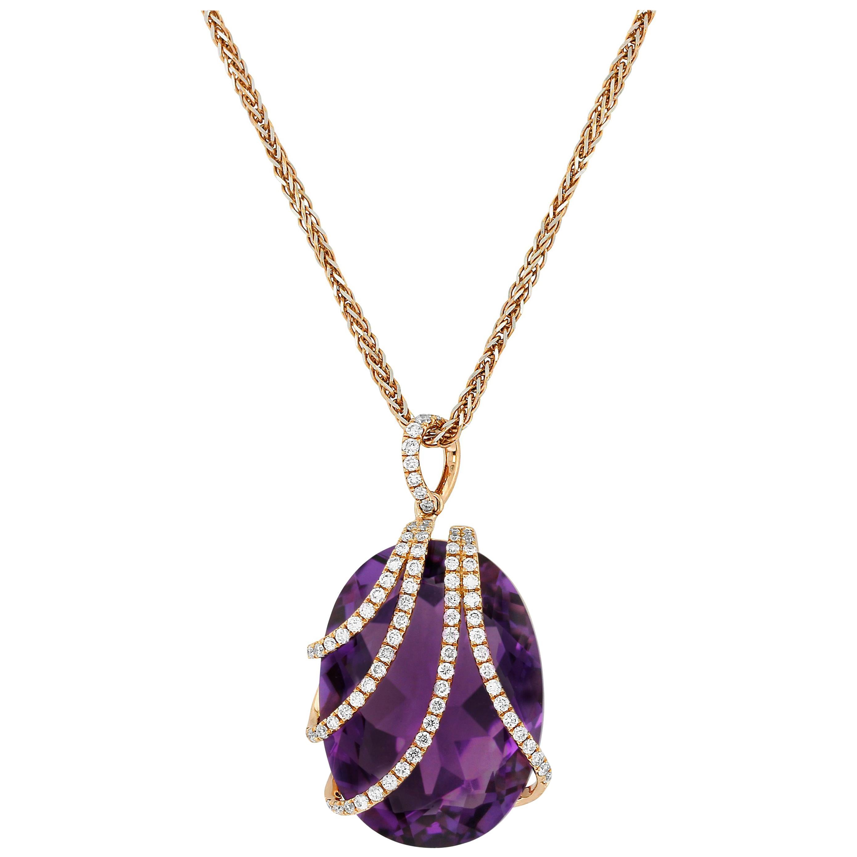 Amethyst and Diamond Pendant For Sale