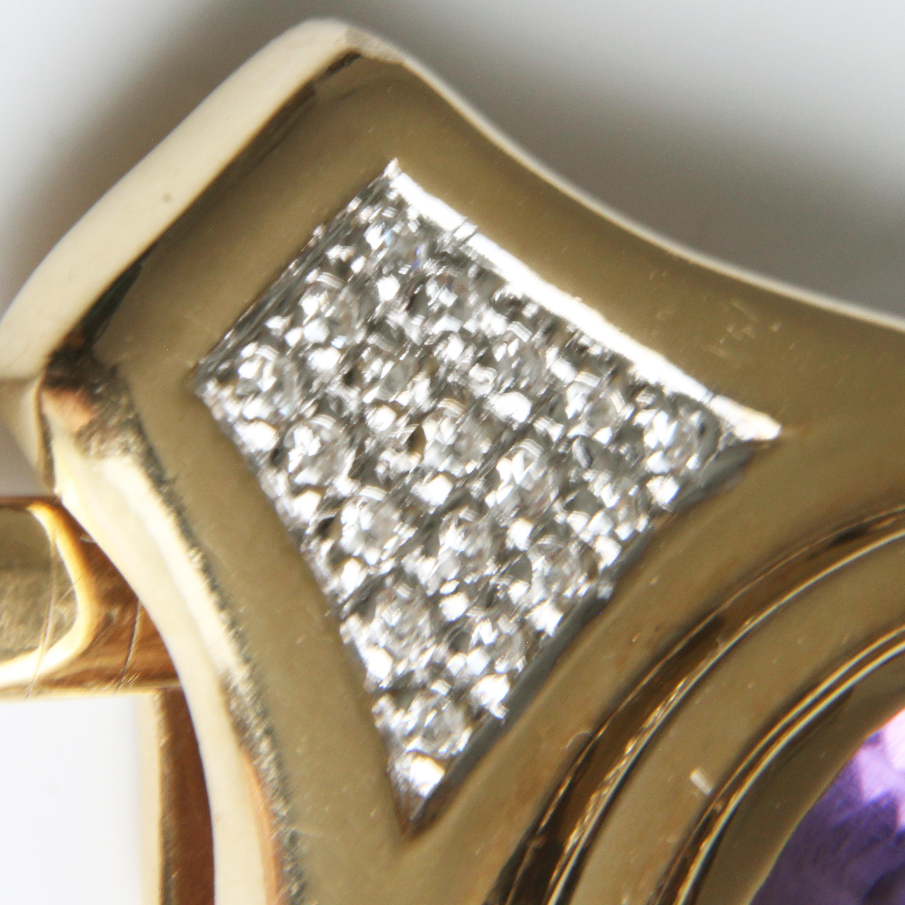Amethyst and Diamond Pendant with 14k Yellow Gold & Rhodium Omega Chain Vintage For Sale 2