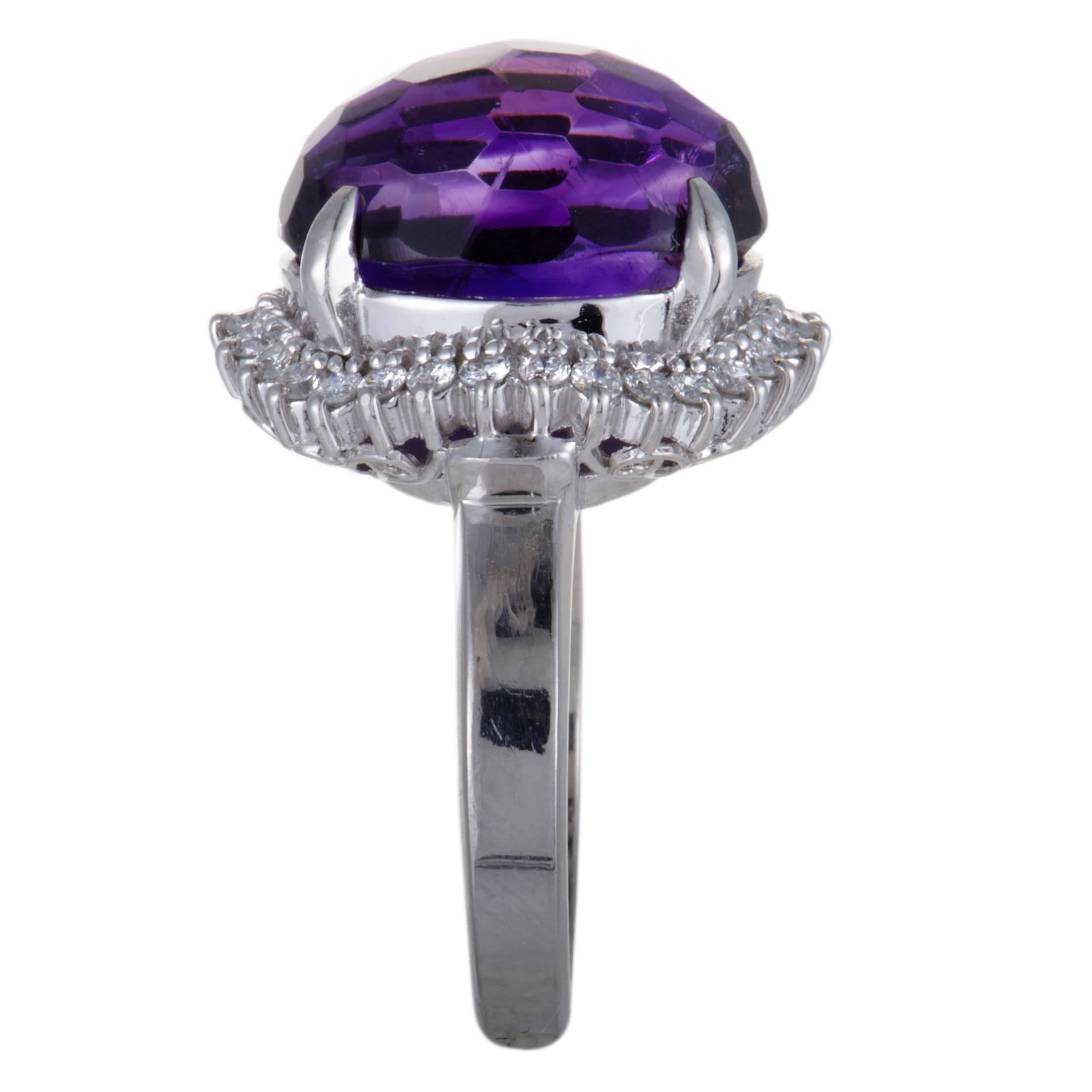 Oval Cut Amethyst and Diamond Platinum Cocktail Ring