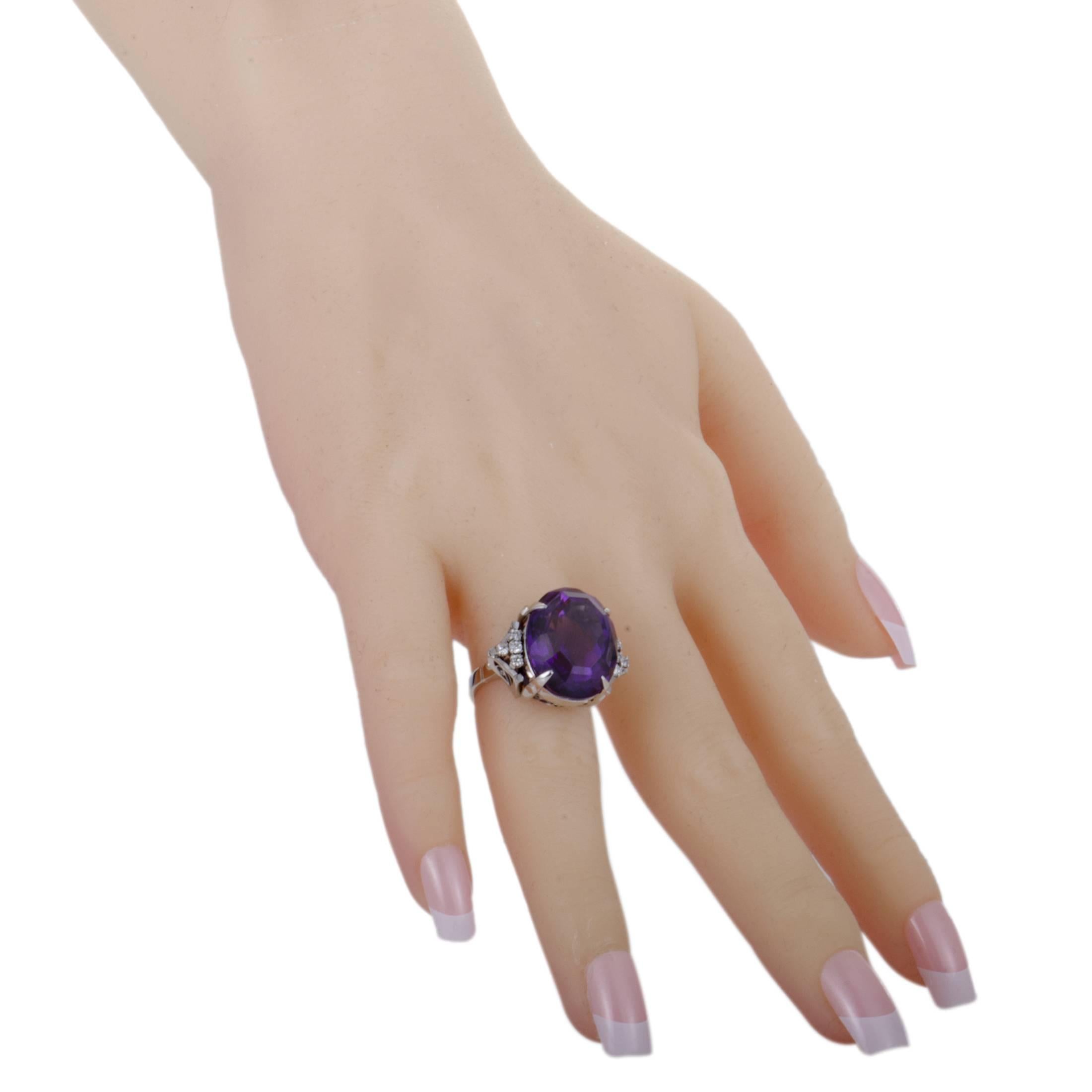 Amethyst and Diamond Platinum Cocktail Ring In Excellent Condition In Southampton, PA