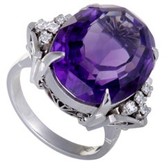 Amethyst and Diamond Platinum Cocktail Ring