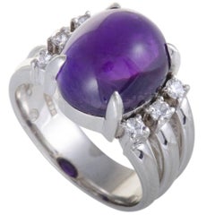 Oval Cut Amethyst and Diamond Platinum Cocktail Ring size 7.5