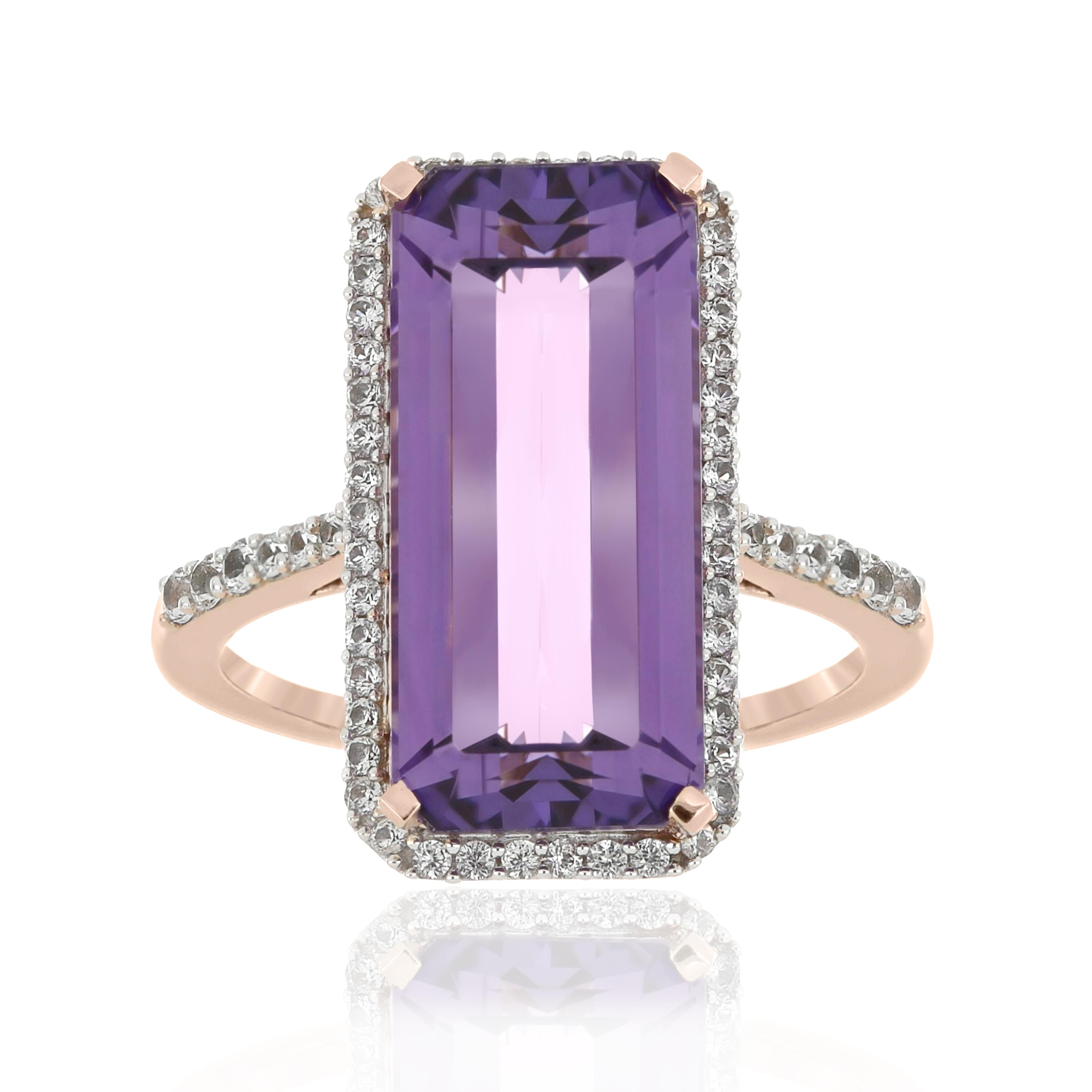 For Sale:  Amethyst and Diamond Ring 14 Karat Rose Gold 2