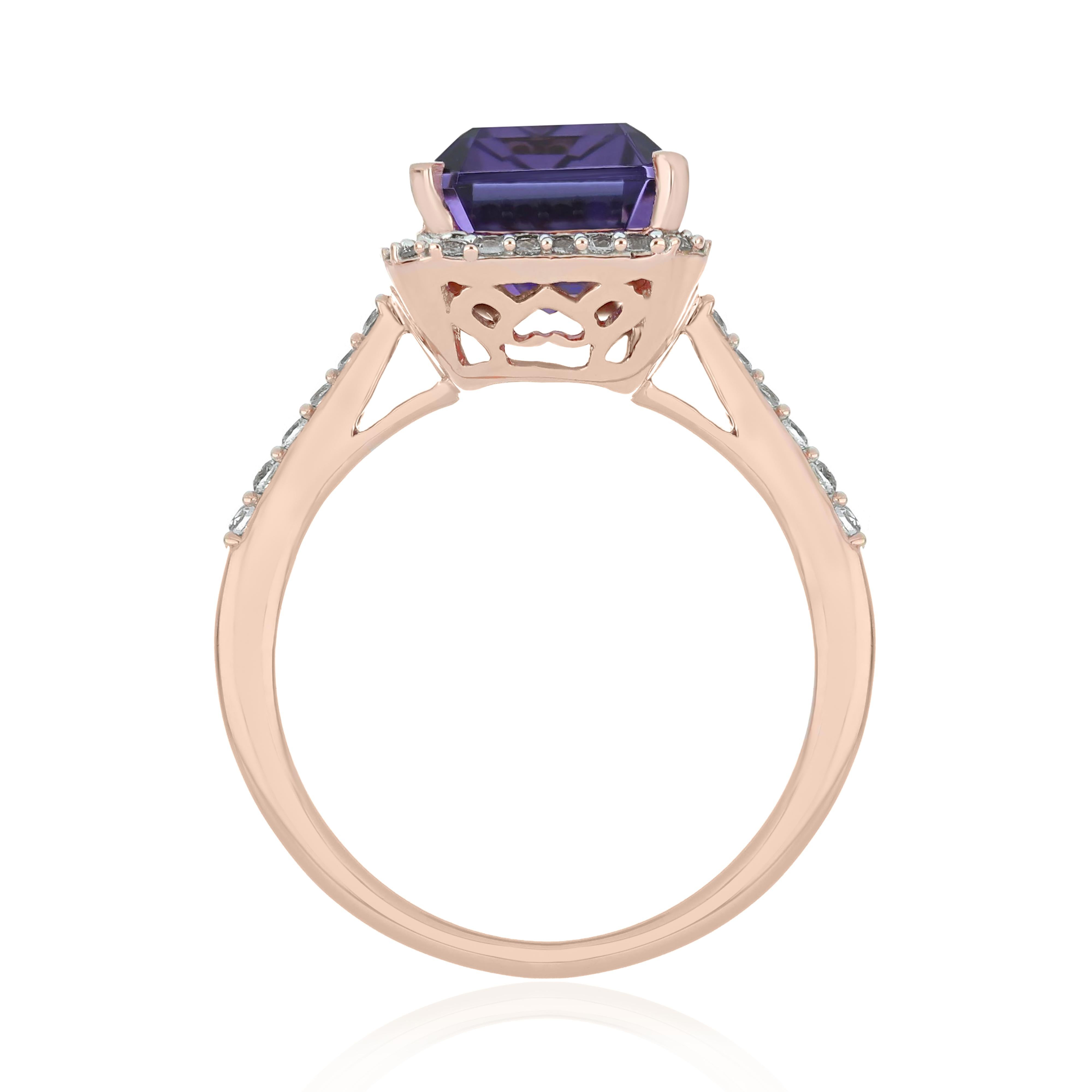 For Sale:  Amethyst and Diamond Ring 14 Karat Rose Gold 5