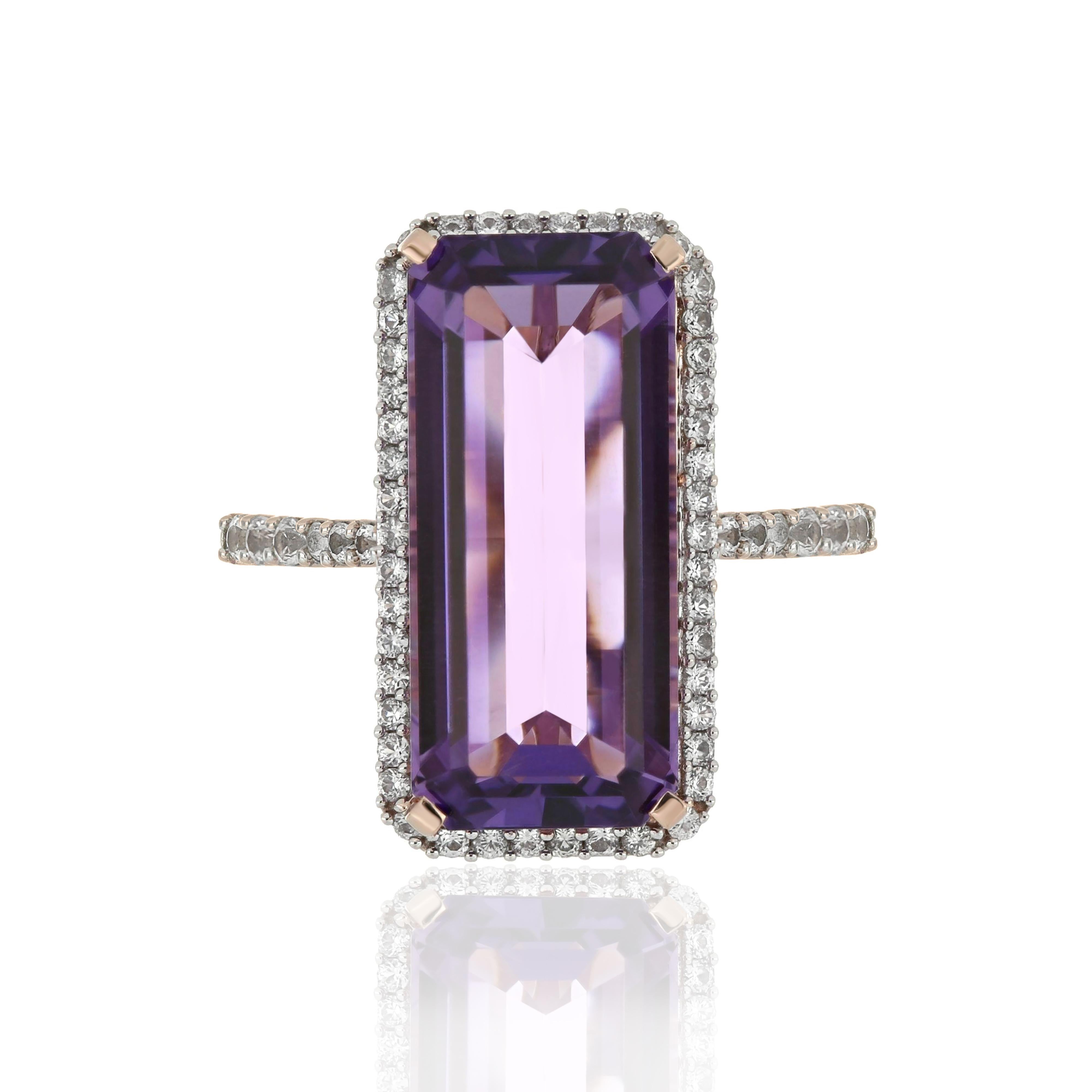 For Sale:  Amethyst and Diamond Ring 14 Karat Rose Gold 3