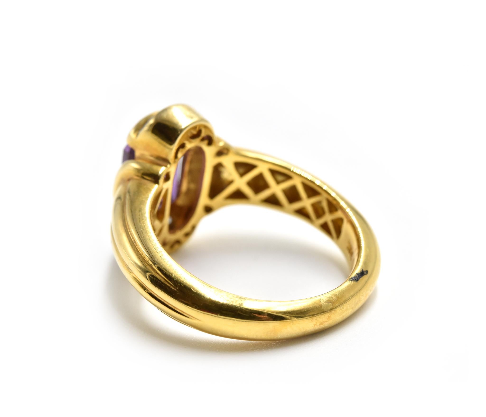 Modern Amethyst and Diamond Ring 18 Karat Yellow Gold