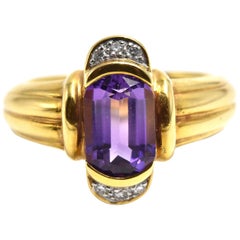 Amethyst and Diamond Ring 18 Karat Yellow Gold