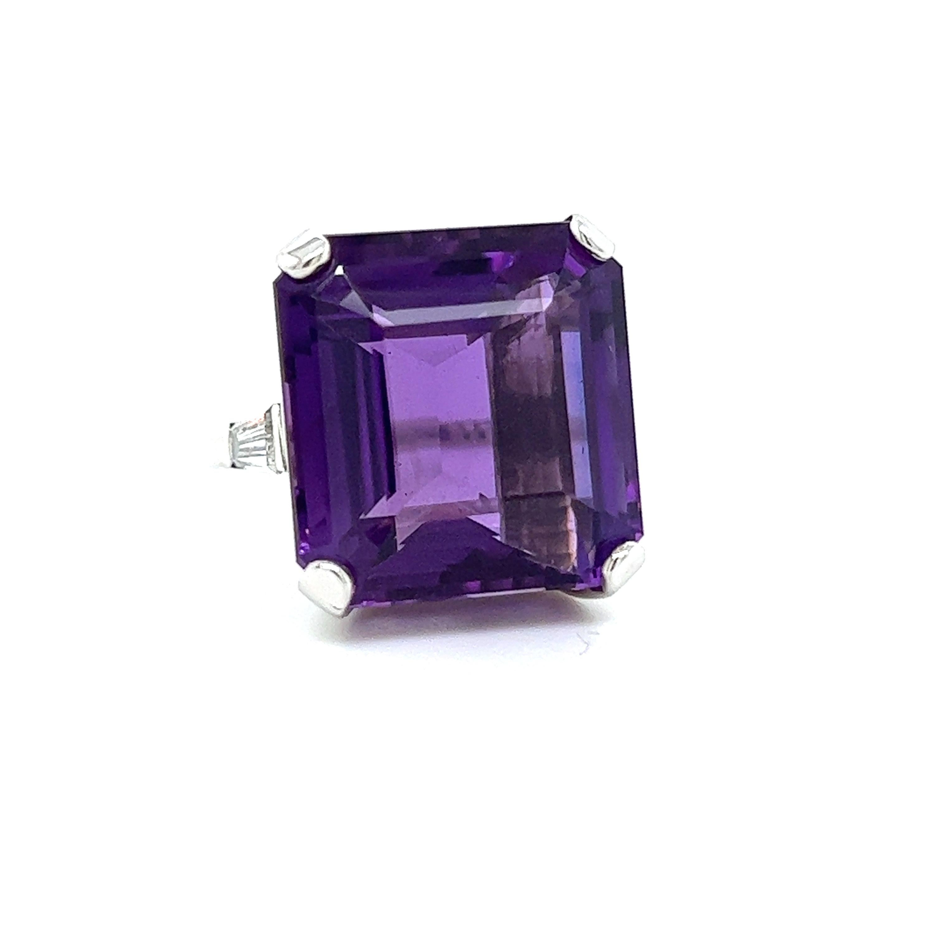 Radiant Cut Amethyst and Diamond Ring For Sale