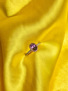 Amethyst- und Diamantring, Edelstein- Solitär-Ring, 14k Roségold, minimalistisch