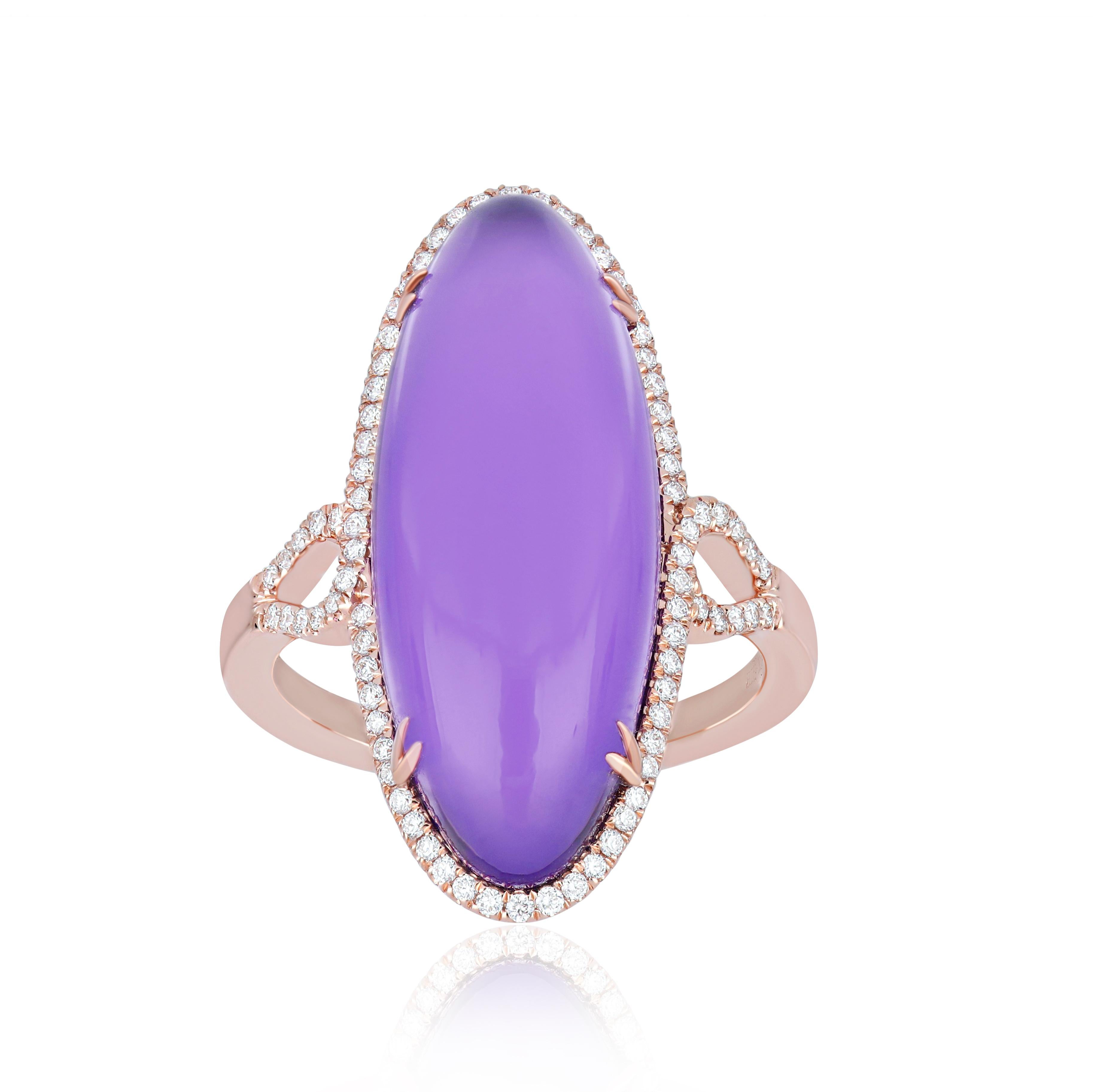 Modern Amethyst and Diamond Ring in 14k Rose Gold Hand-Craft Beautiful Ring For Sale