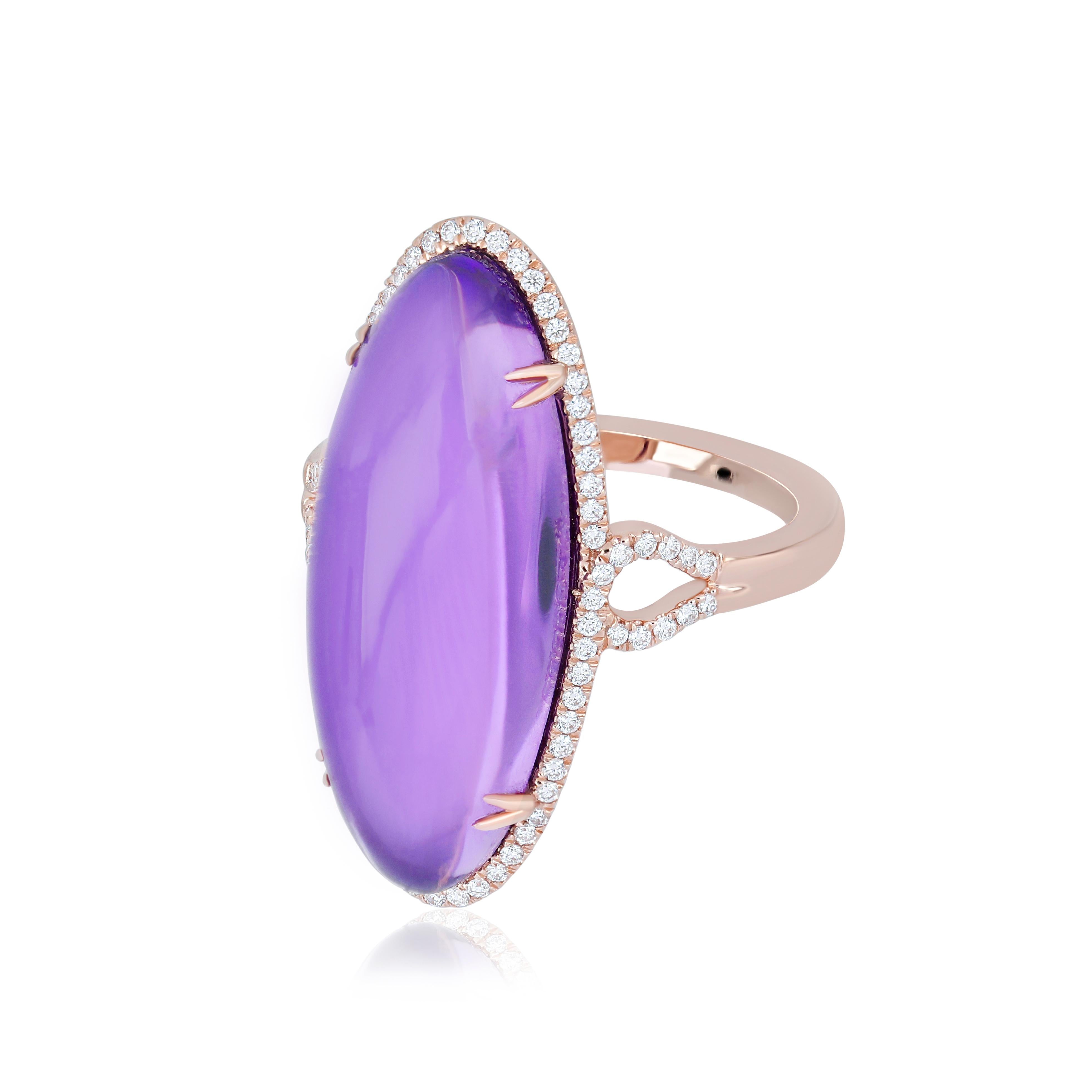 Oval Cut Amethyst and Diamond Ring in 14k Rose Gold Hand-Craft Beautiful Ring For Sale