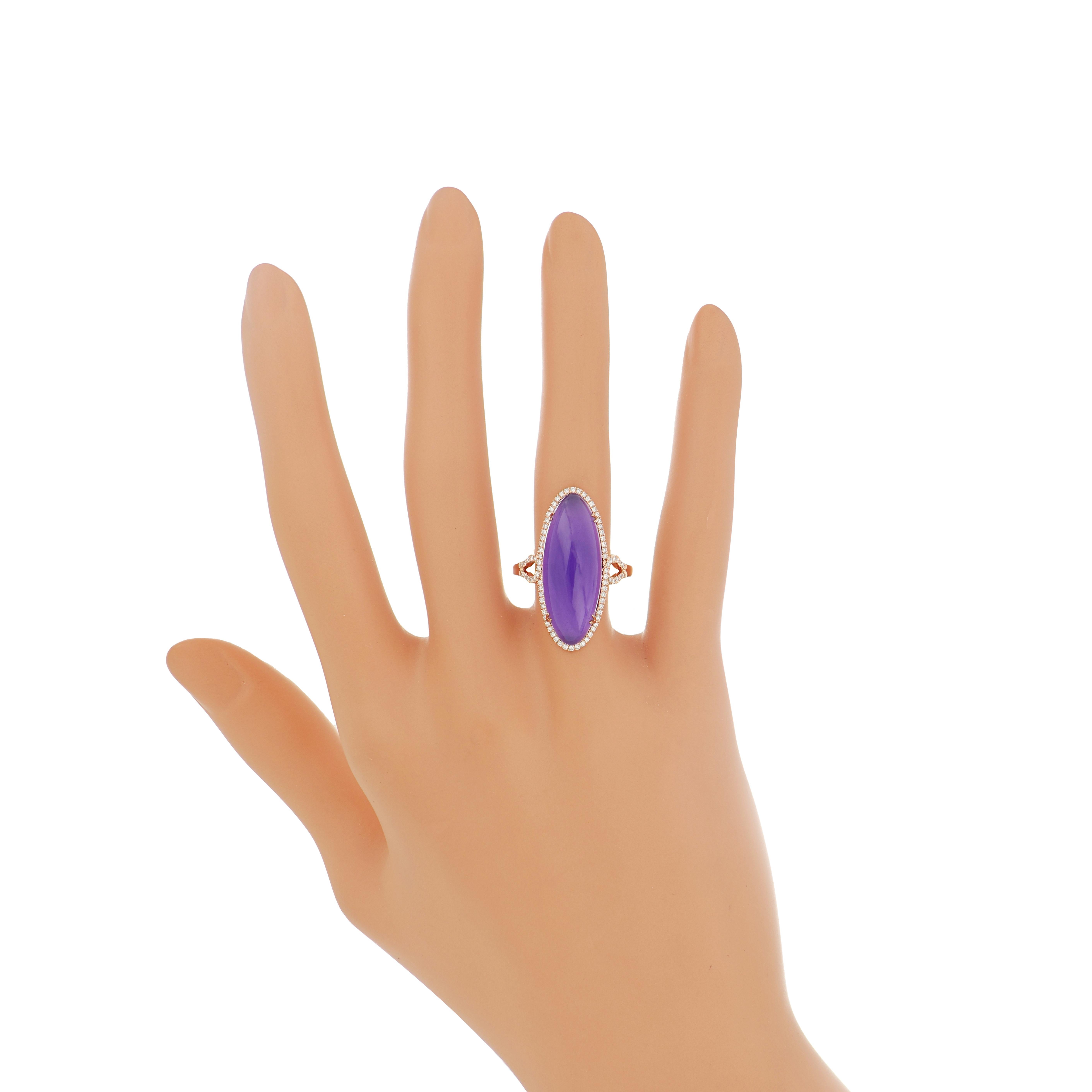 Amethyst and Diamond Ring in 14k Rose Gold Hand-Craft Beautiful Ring In New Condition For Sale In JAIPUR, IN