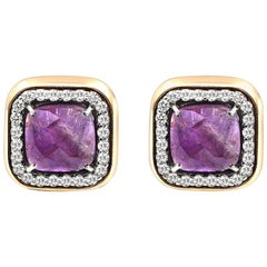 Amethyst and Diamond Rose and White Gold Earrings 4.00 Carat French Backs
