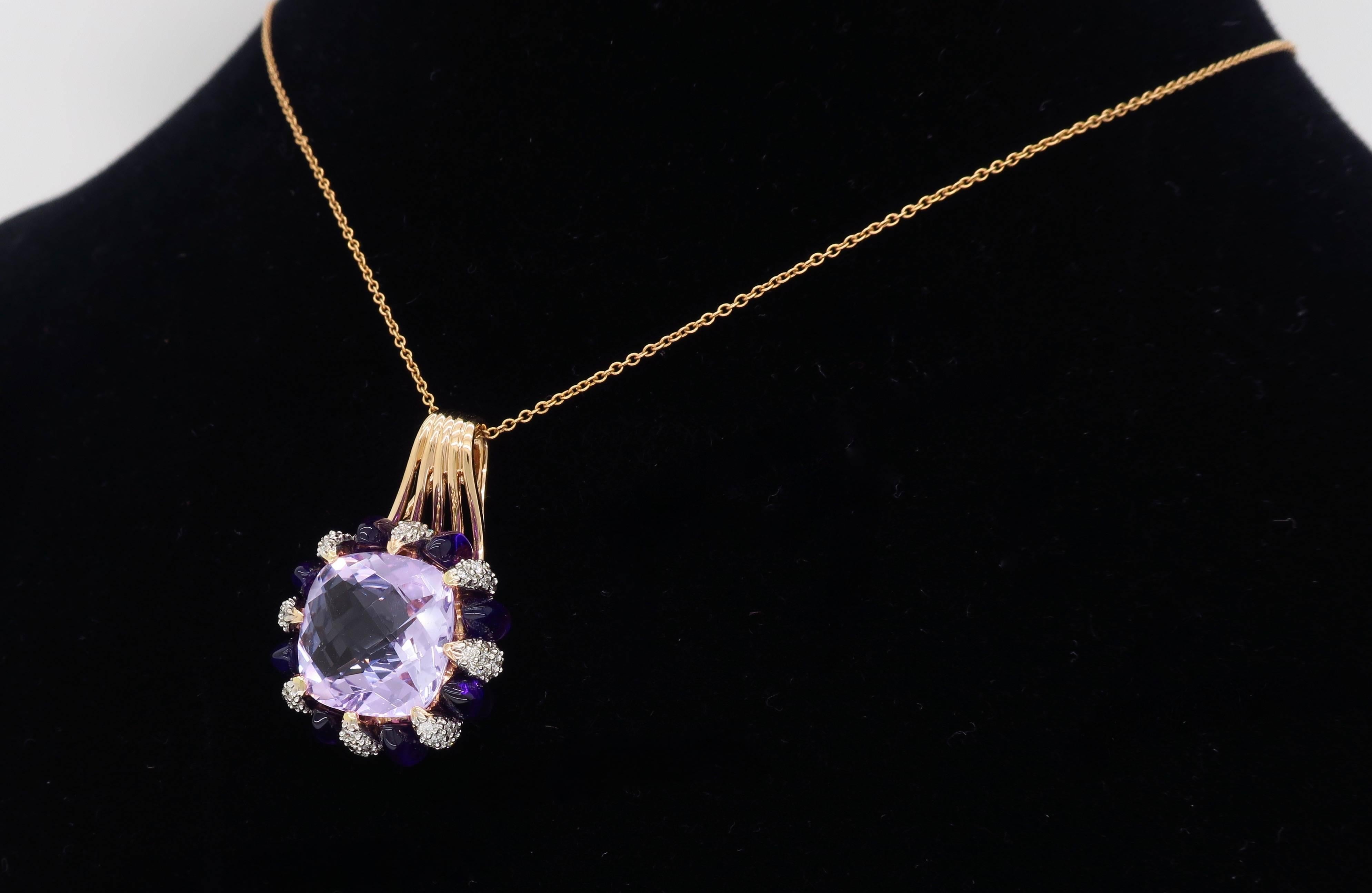 Amethyst and Diamond Rose Gold Necklace 1