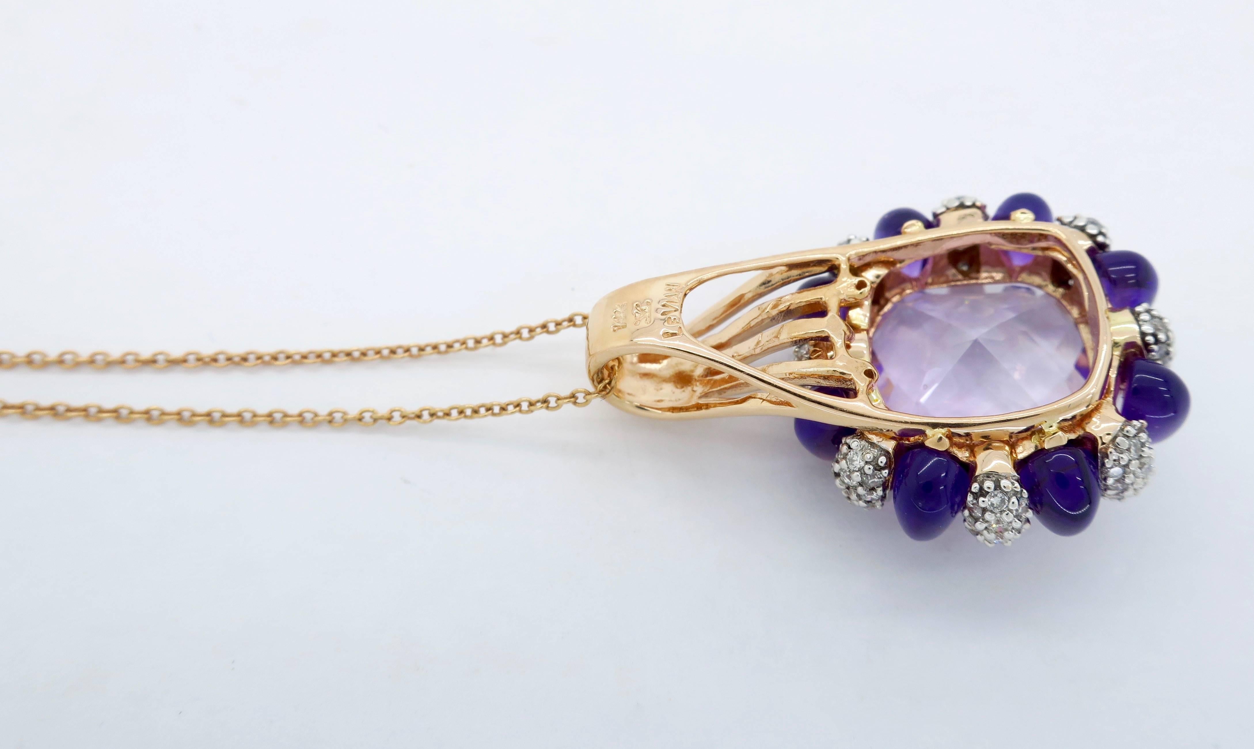 Amethyst and Diamond Rose Gold Necklace 3