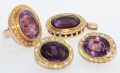 Amethyst and Diamond Set, Consisting of a Pendant, Ear Clips Earrings and Ring