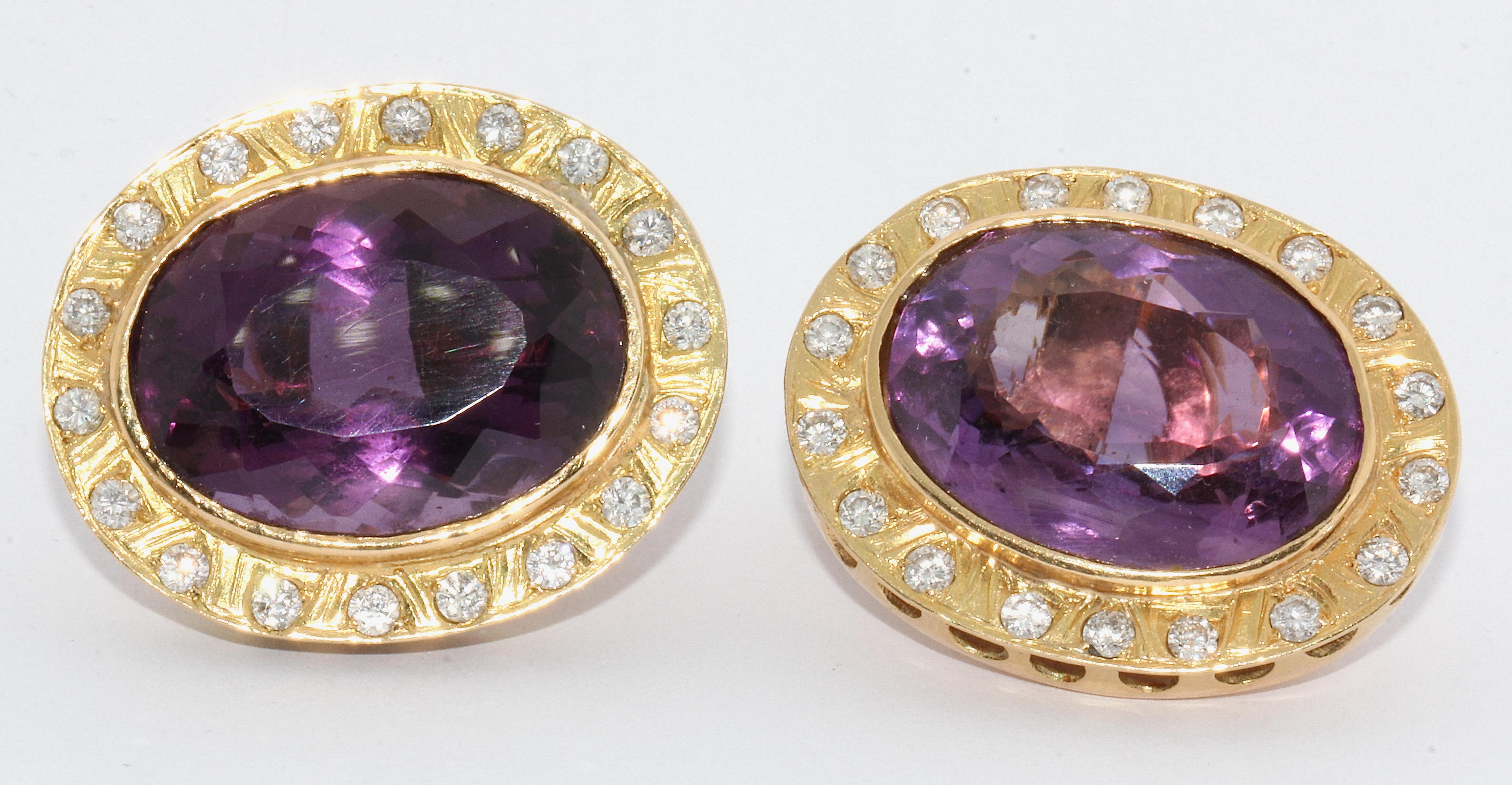 Modern Amethyst and Diamond Set, Consisting of a Pendant, Ear Clips Earrings and Ring For Sale